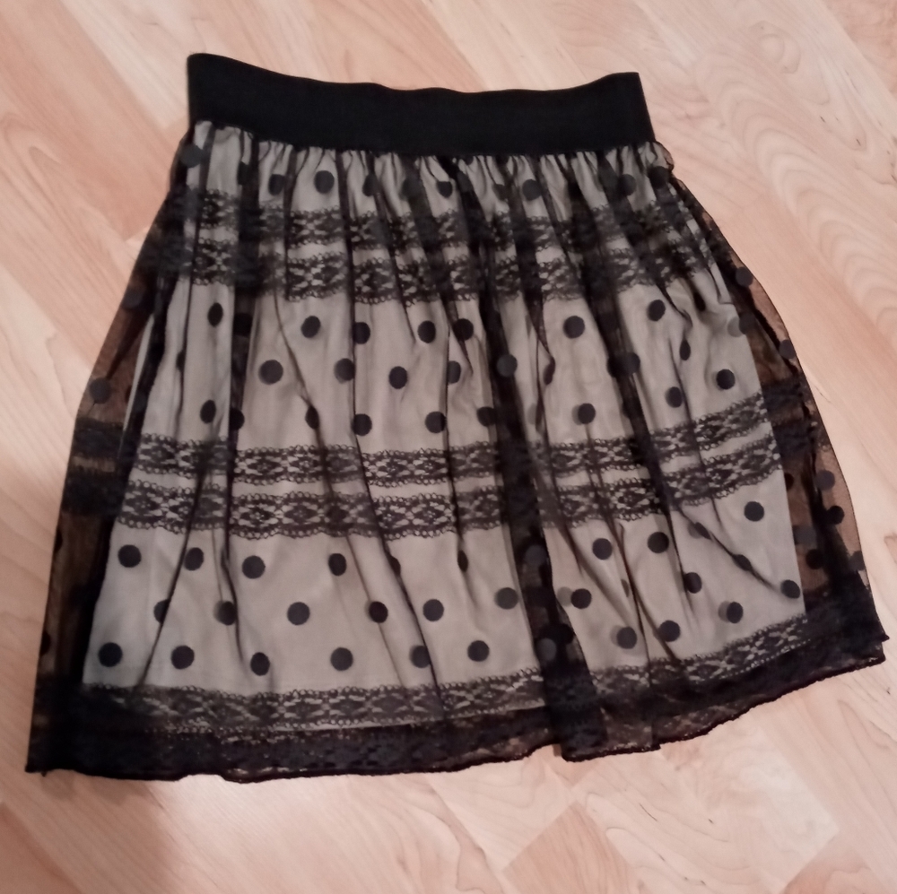 A. Byer Black Lace and Polka Dot Skirt